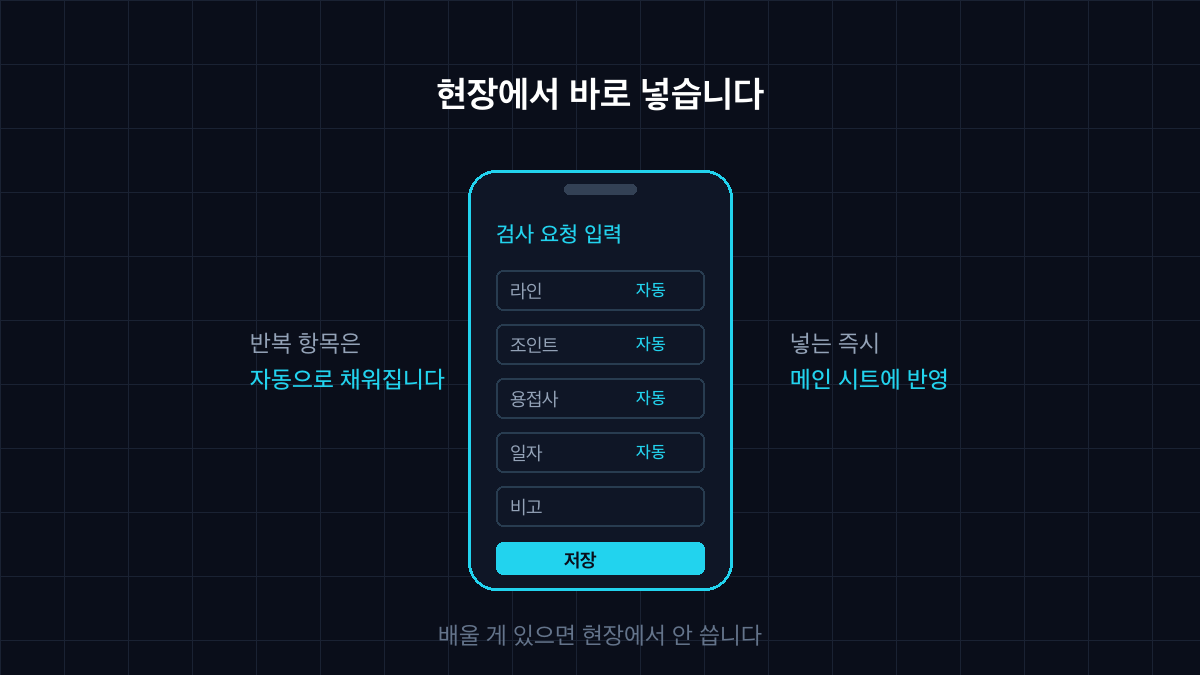 현장에서 휴대폰으로 검사 내역을 입력하는 화면